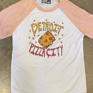 Detroit Pizza City Baseball Tee / White + Peach / Unisex Unisex Apparel   