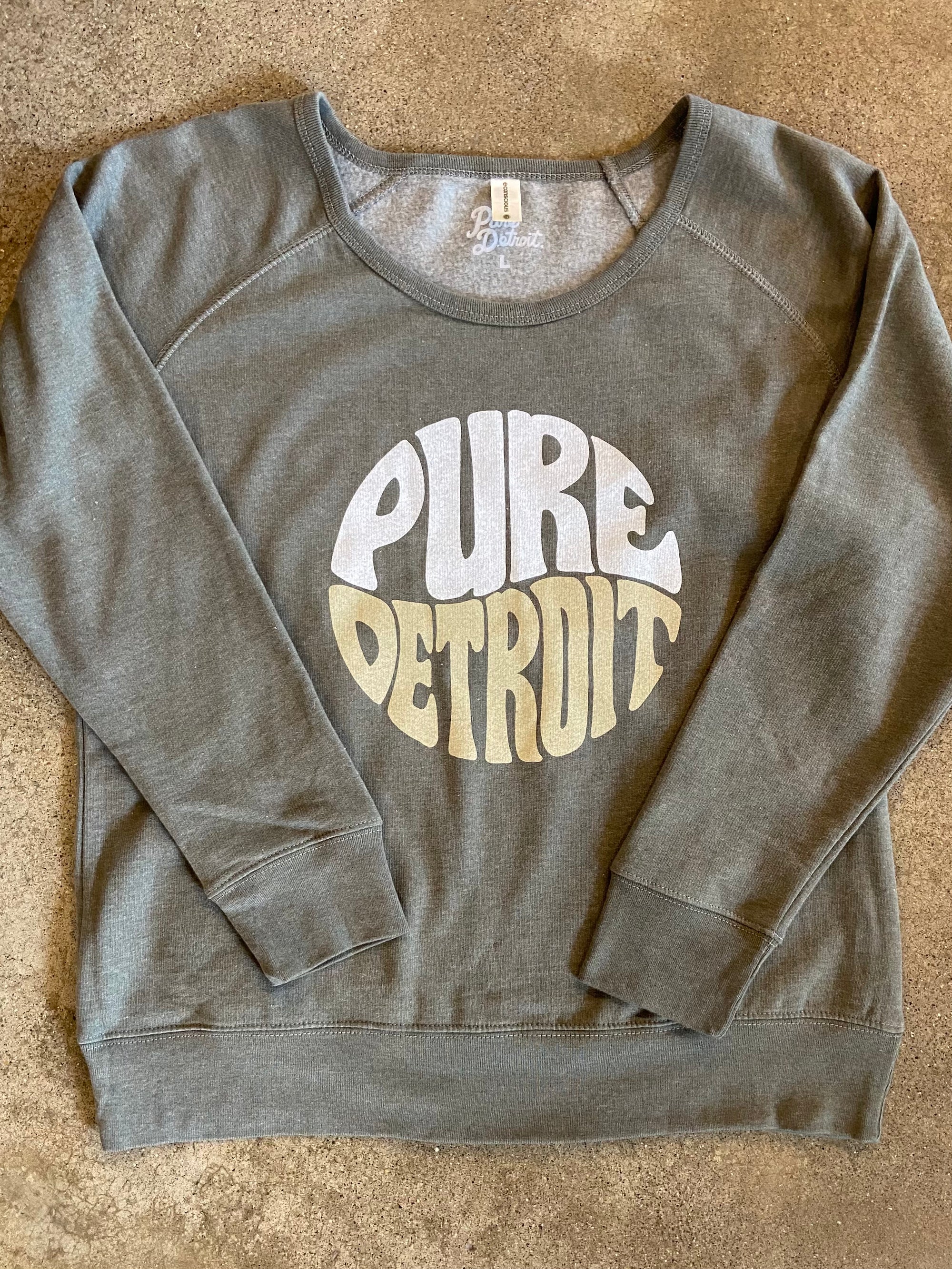 Pure Detroit Retro Wide Neck Raglan Pullover / White & Khaki + Heather Green / Women's Women's Apparel
