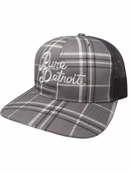 Pure Detroit Leisure Adjustable Hat / White + Gray Plaid Hat