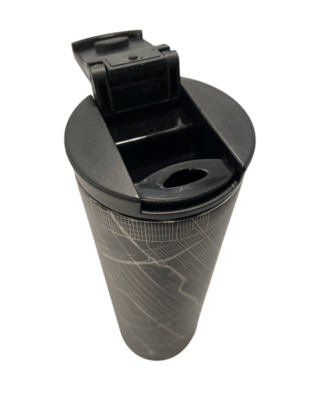 Map of Detroit Coffee Tumbler / Black glass