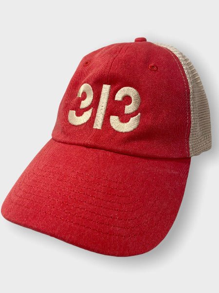 Modern 313 Trucker Adjustable Hat / Unisex/ Cream + Red Hat