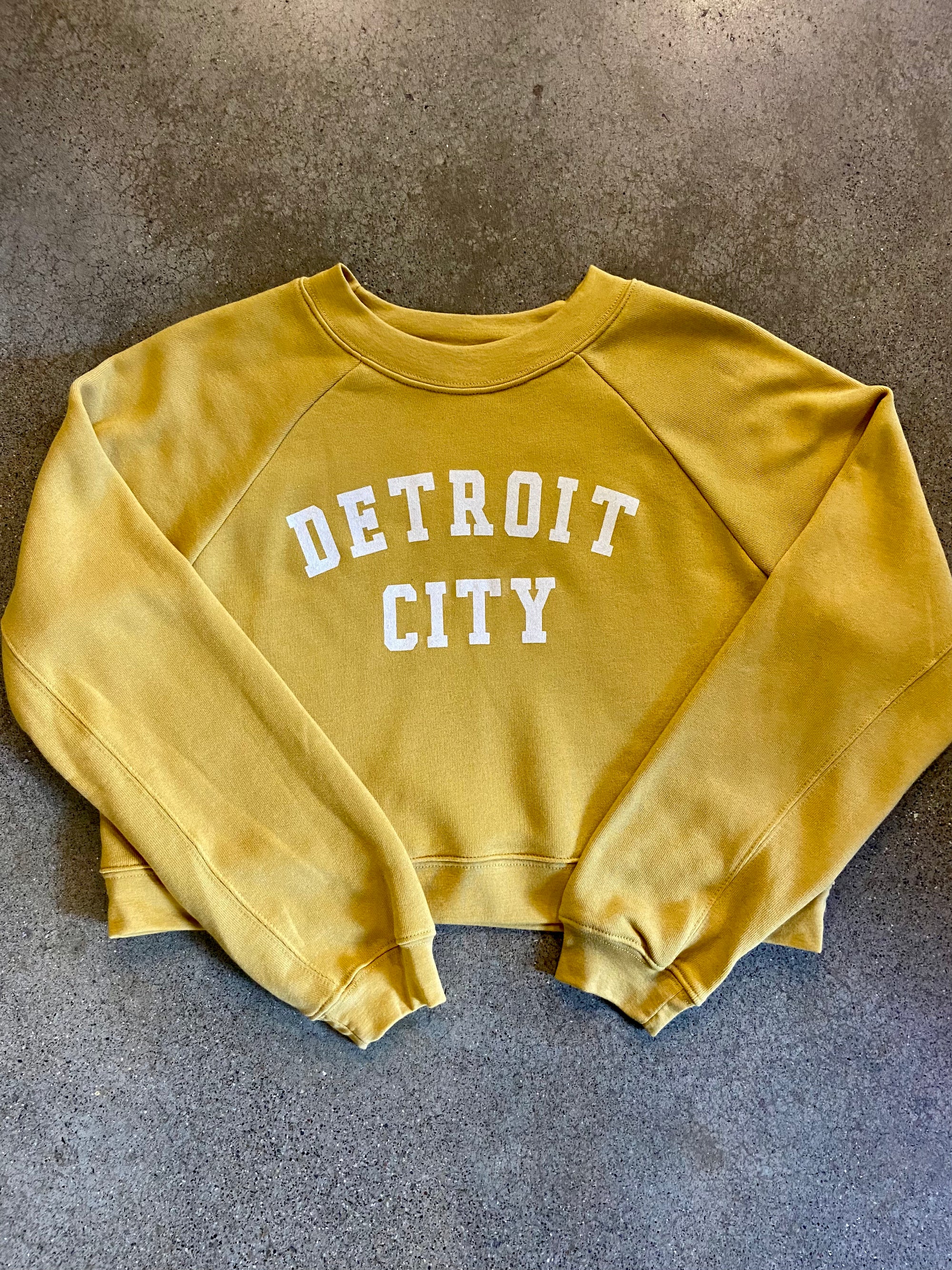 Detroit City Raglan Pullover /  White + Heather Mustard  / Women's sweatshirt