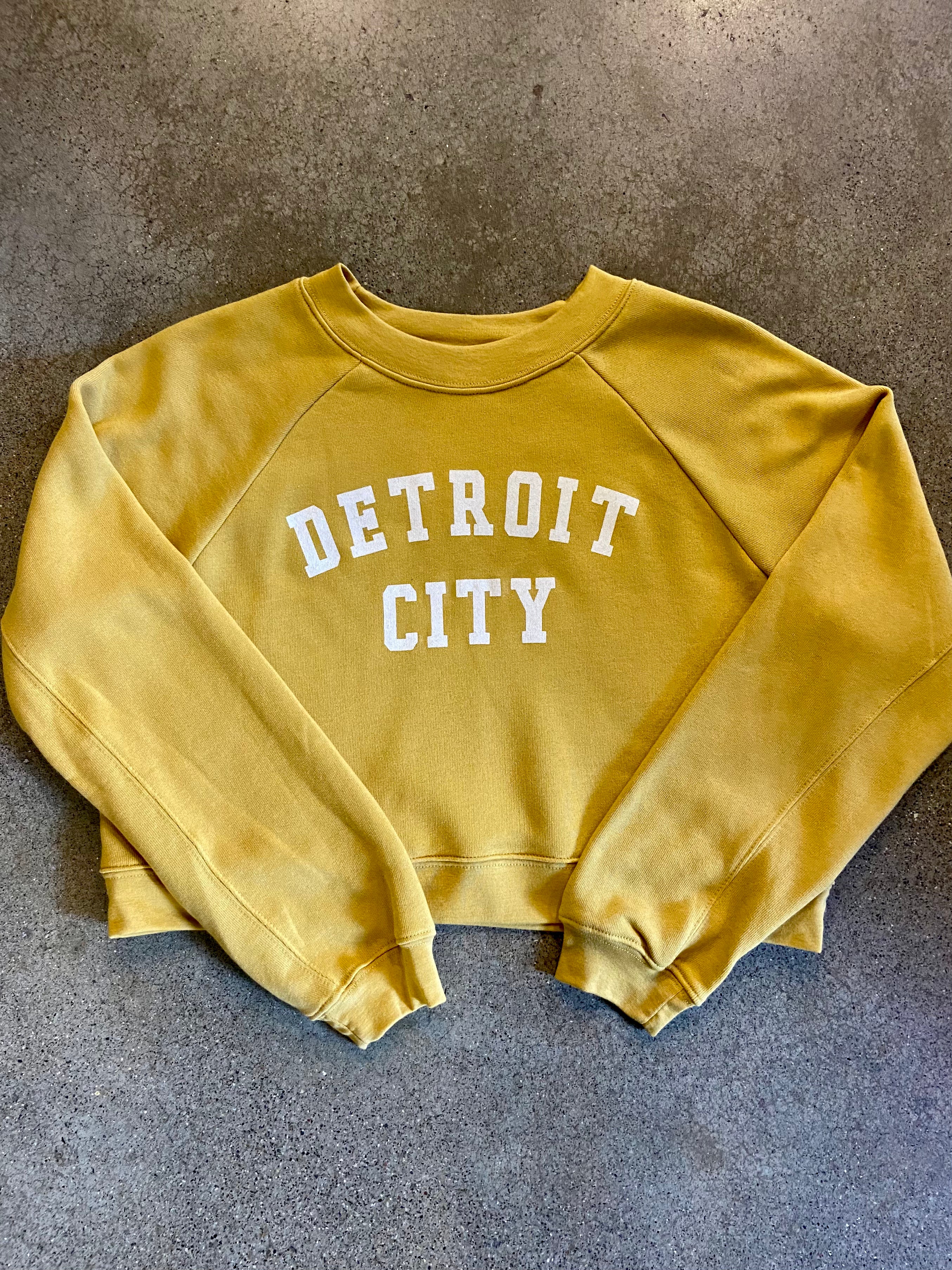 Detroit City Raglan Pullover /  White + Heather Mustard  / Women's sweatshirt