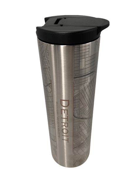 Map of Detroit Coffee Tumbler / Silver glass