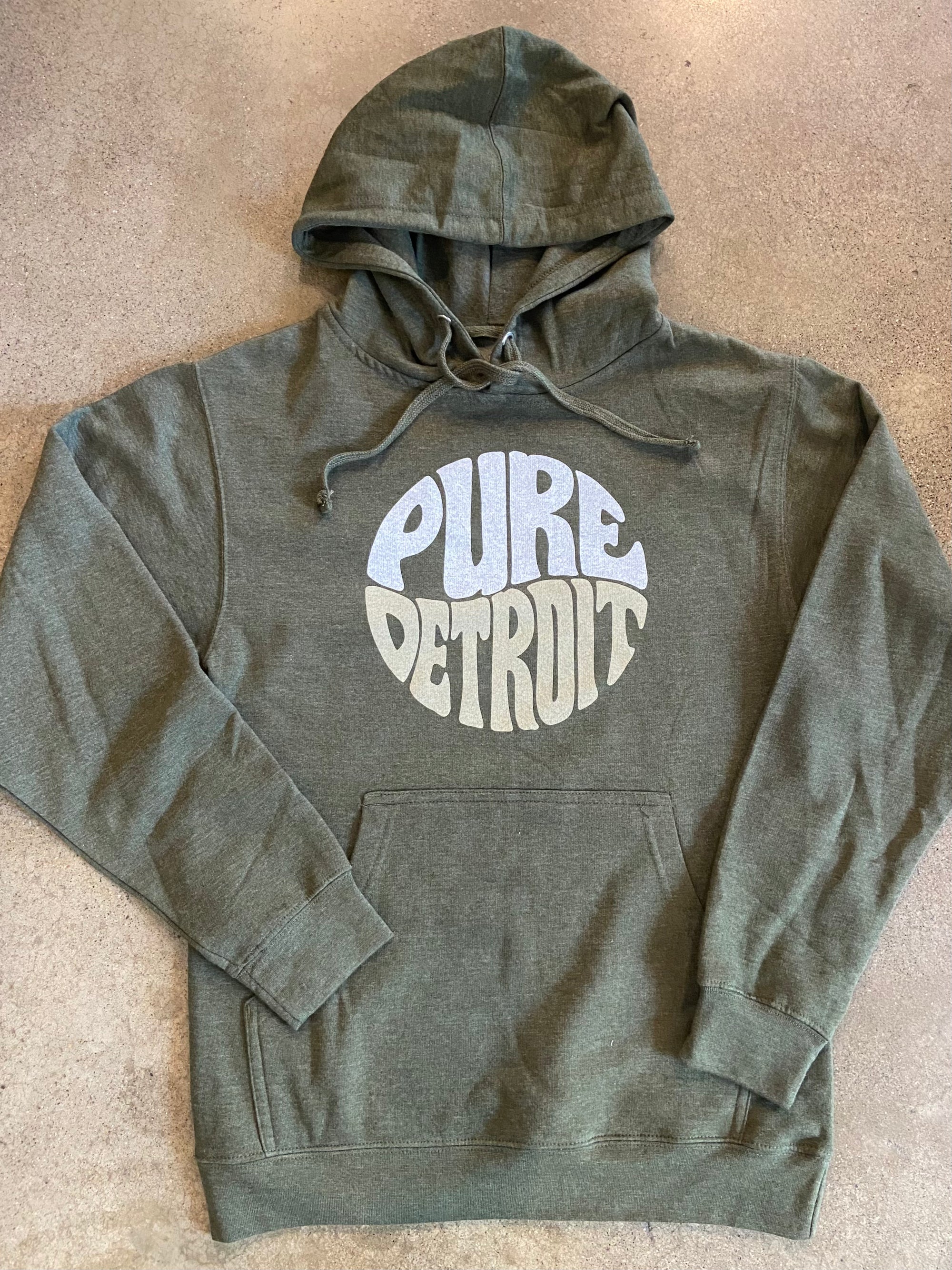 Pure Detroit Retro Hooded Pullover / White and Khaki + Army / Unisex Unisex Apparel