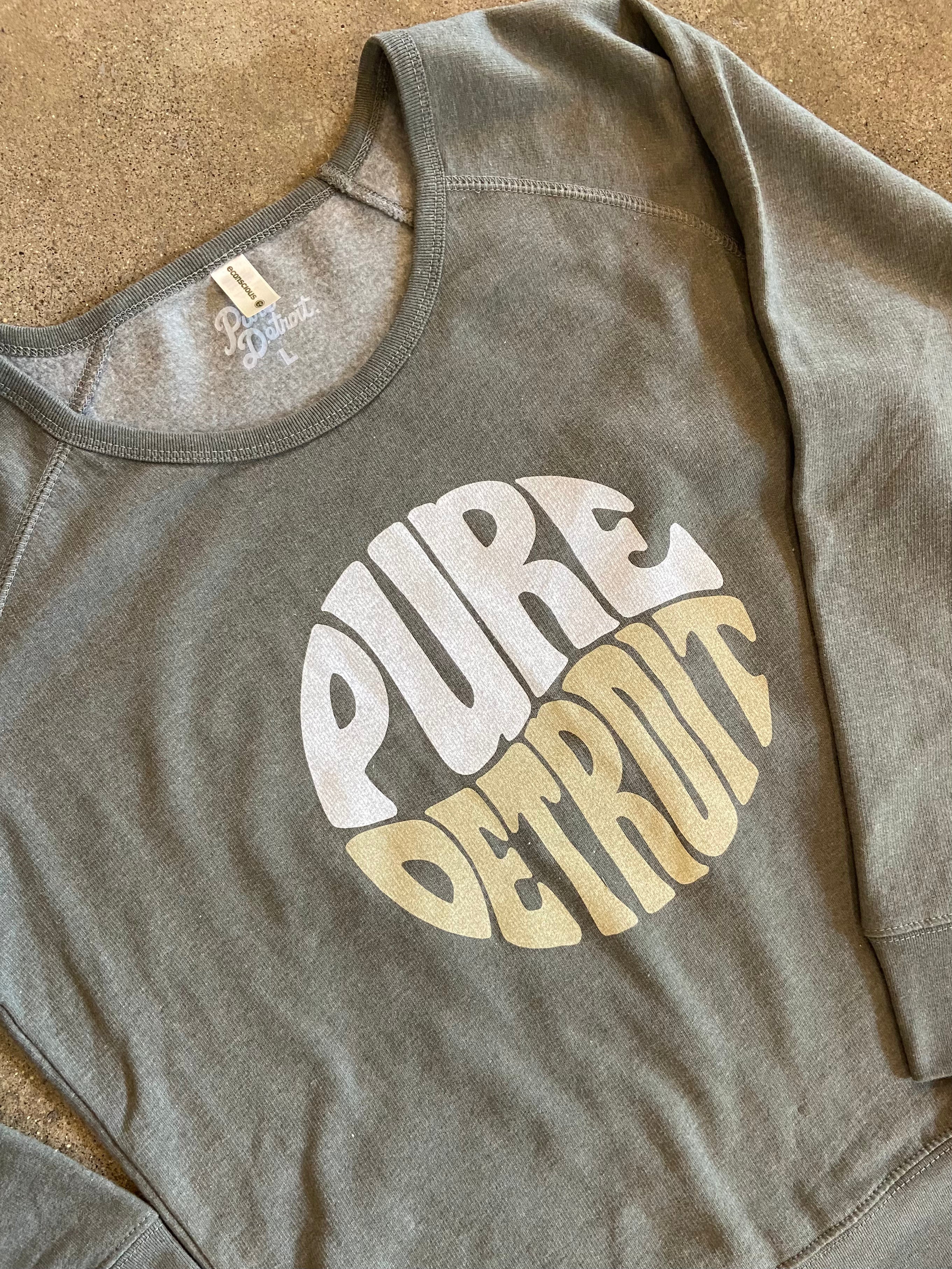 Pure Detroit Retro Wide Neck Raglan Pullover / White & Khaki + Heather Green / Women's Women's Apparel
