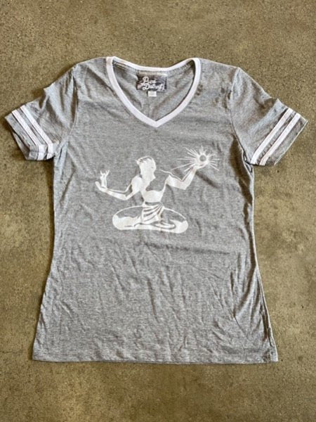 Spirit V-Neck Football Tee / White + Oxford / Women's Women's Apparel