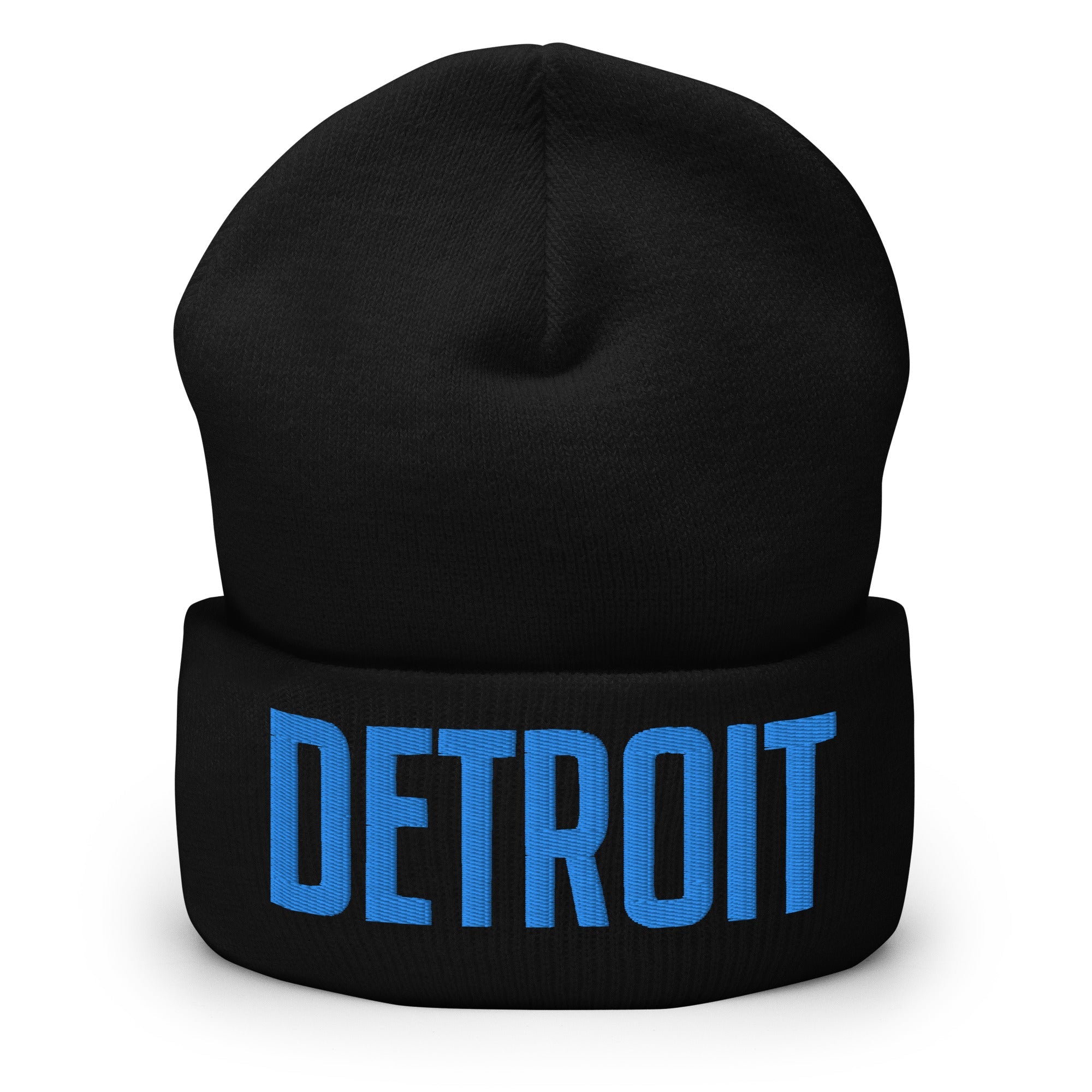 Detroit Cuffed Beanie - Black with Blue Detroit Embroidered lettering - by Pure Detroit