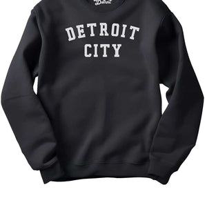 Detroit City Unisex Premium Sponge Fleece Sweatshirt - White / Black Clothing   