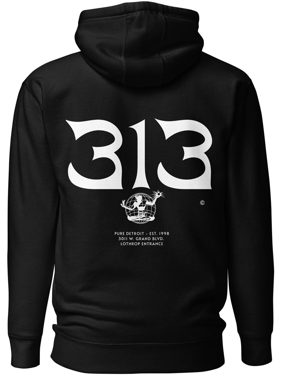 313 Nomad Premium Pullover Unisex Hoodie - Back Print - Black / White pullover hoodie
