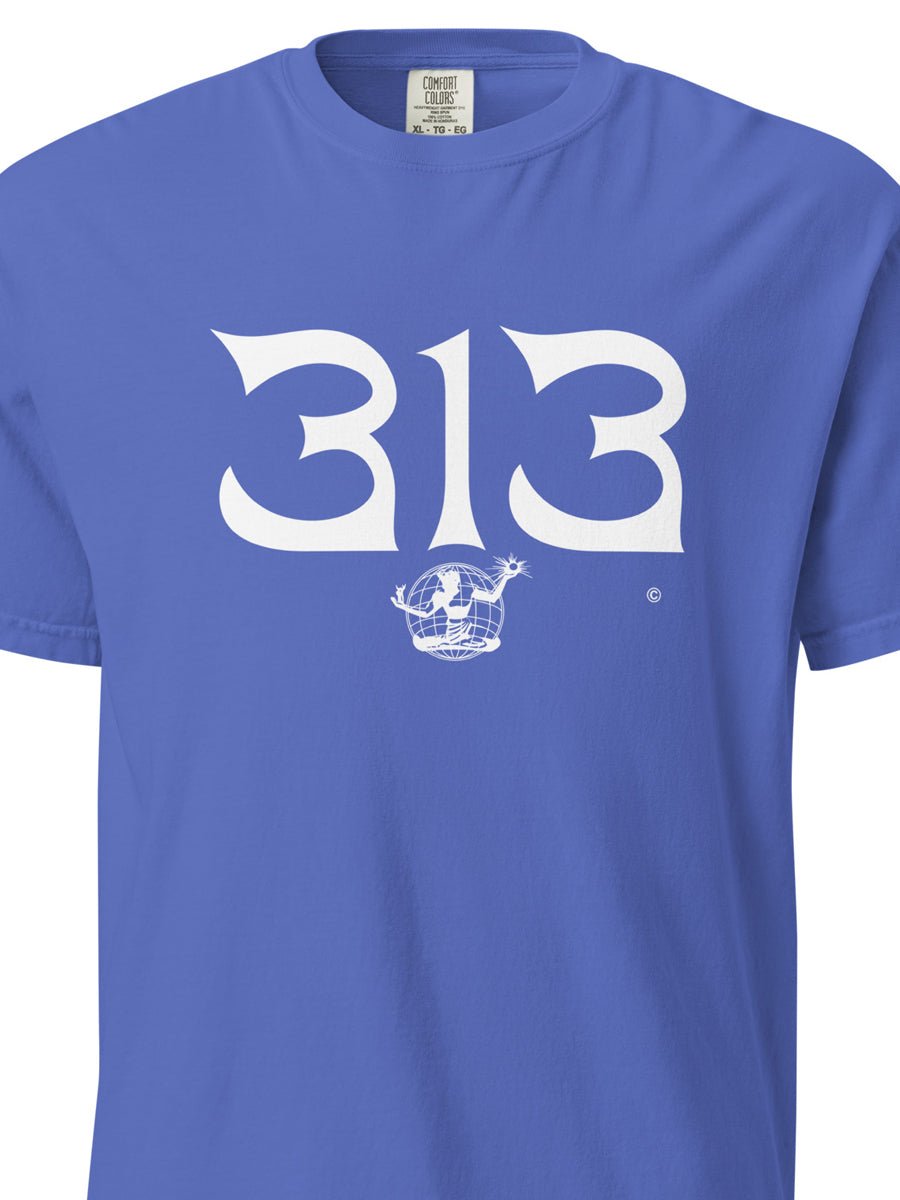 313 Nomad Unisex Garment-dyed Heavyweight T-shirt - Flow Blue / White T-Shirt