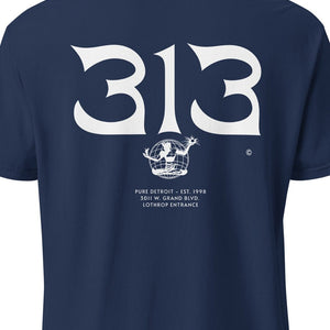 313 Nomad Unisex Garment-dyed heavyweight T-shirt - Back Print - True Navy / White