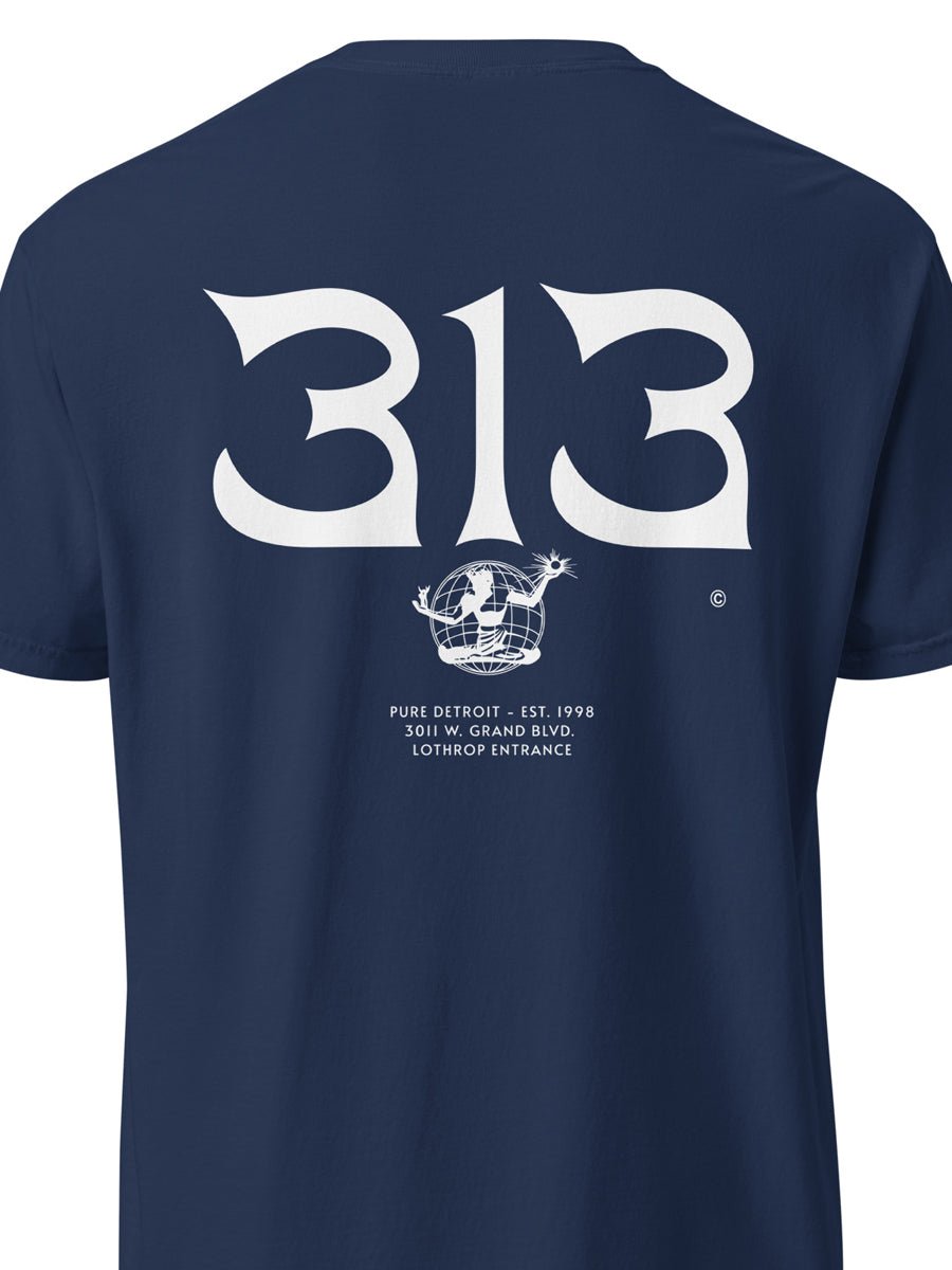 313 Nomad Unisex Garment-dyed heavyweight T-shirt - Back Print - True Navy / White
