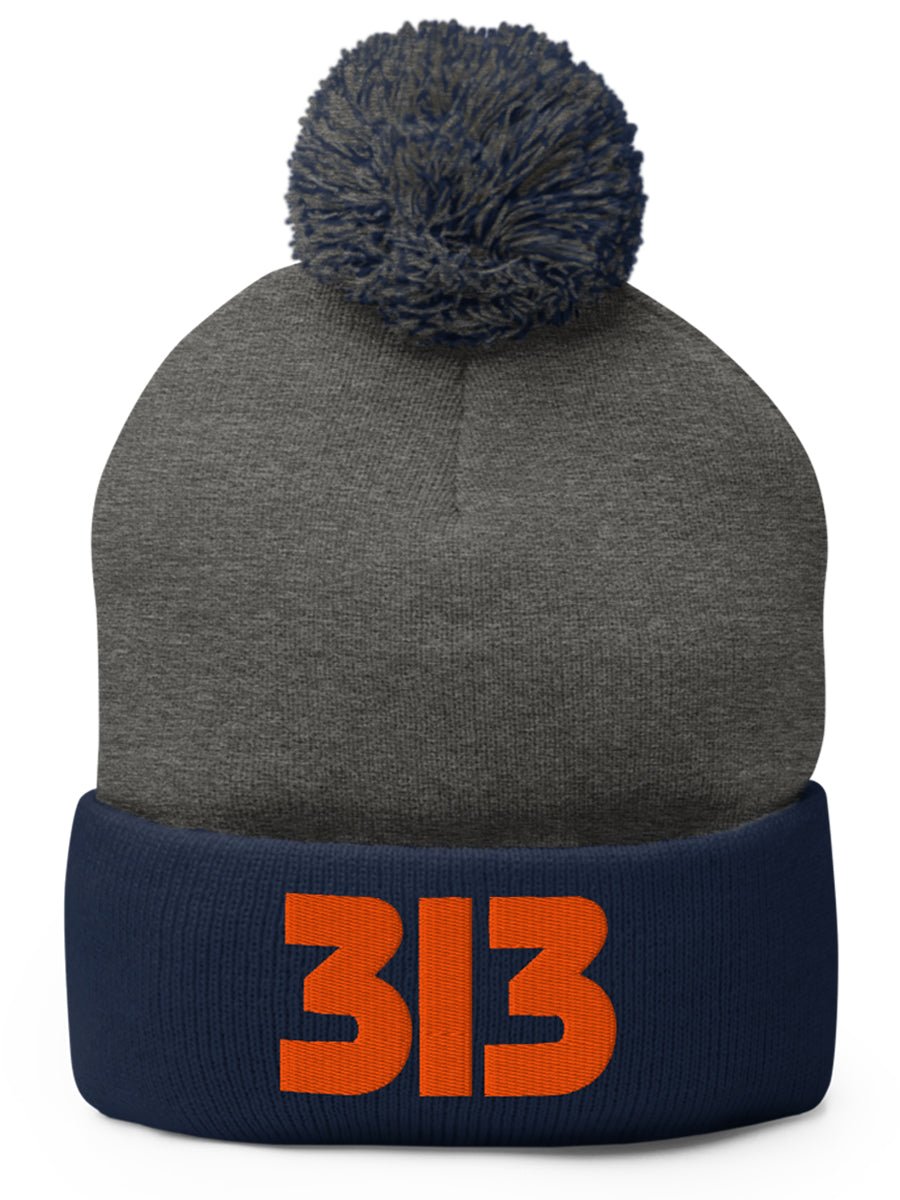 313 Pom-Pom Beanie - Navy / Gray / Orange Pom Pom Beanie