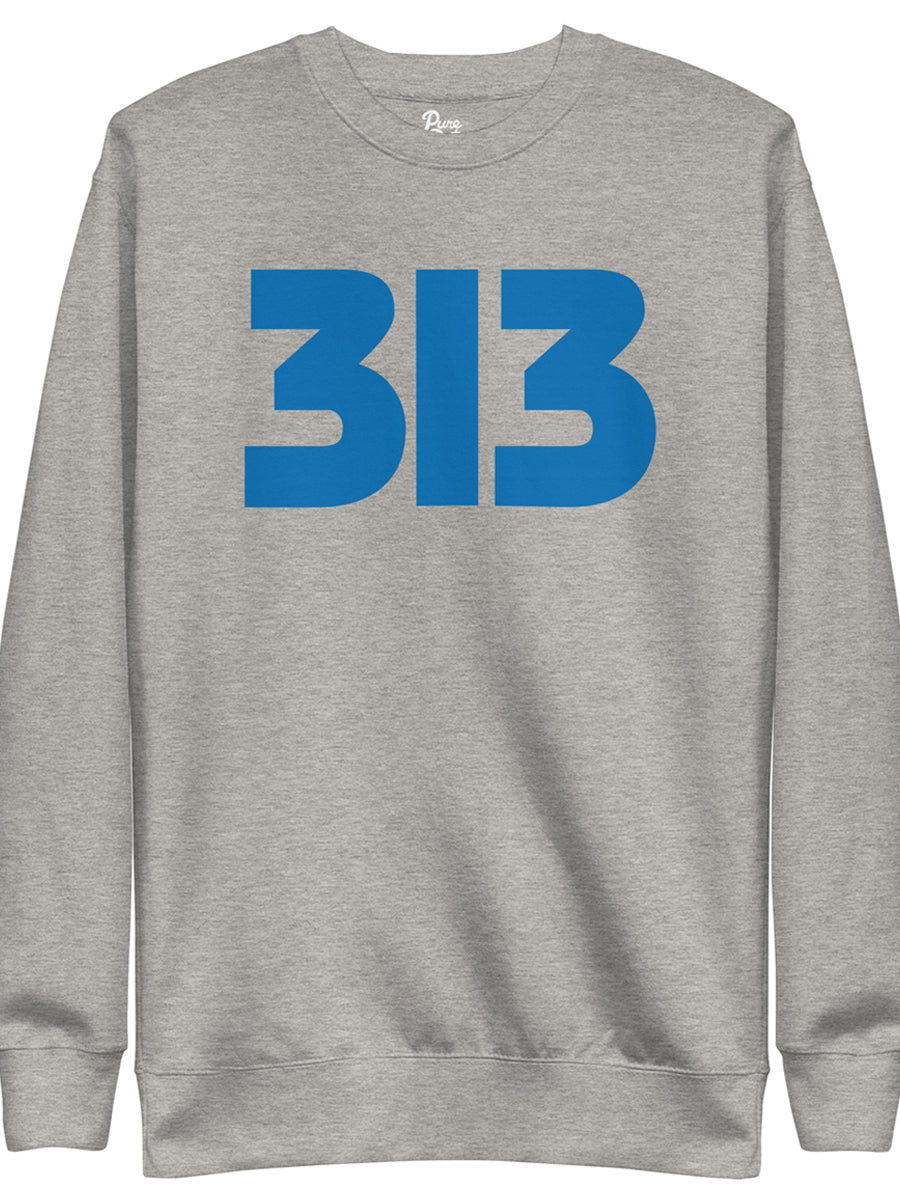 313 Modern Detroit Unisex Premium Sweatshirt - Carbon Gray / Blue - Pure Detroit