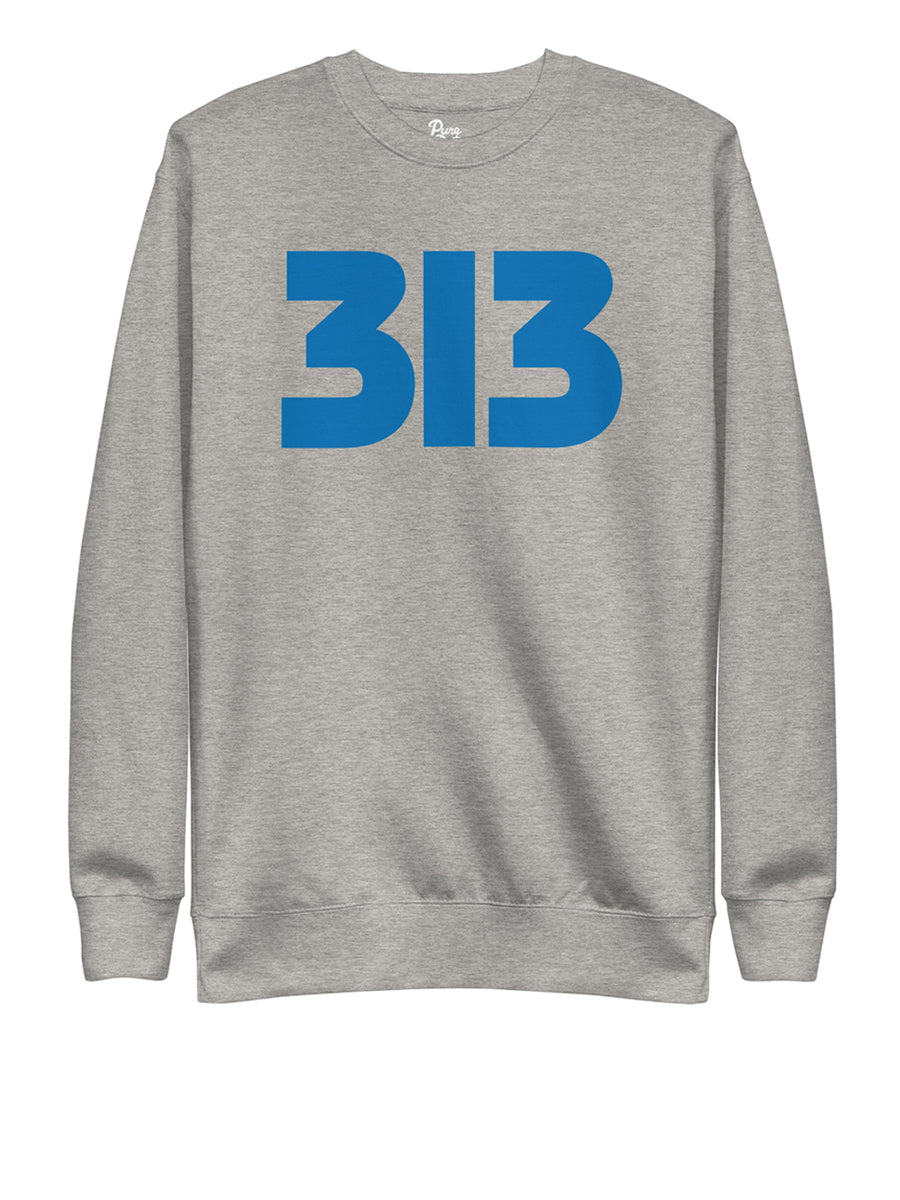 313 Modern Detroit Unisex Premium Sweatshirt - Carbon Gray / Blue - Pure Detroit