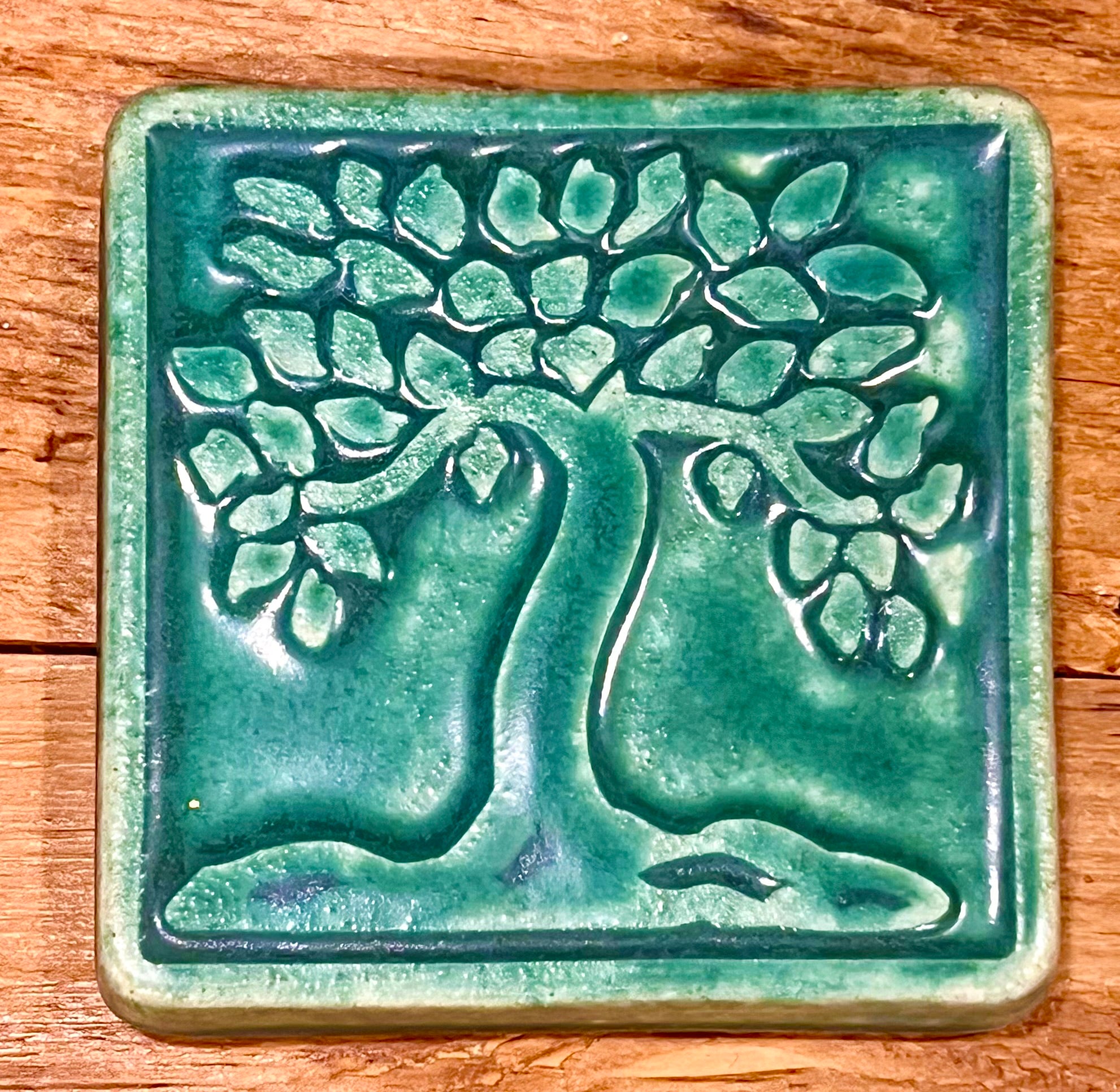 4x4 Botanical Tree Pewabic Tile - Pewabic Green Pewabic Pottery