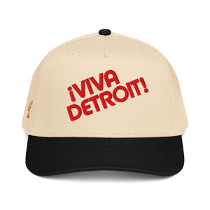 ¡Viva Detroit! Puff Embroidered 5 - Panel Cap - Cream / Black / Red - Pure Detroit