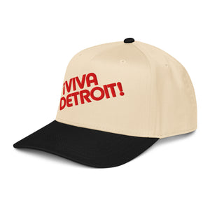 ¡Viva Detroit! Puff Embroidered 5 - Panel Cap - Cream / Black / Red - Pure Detroit