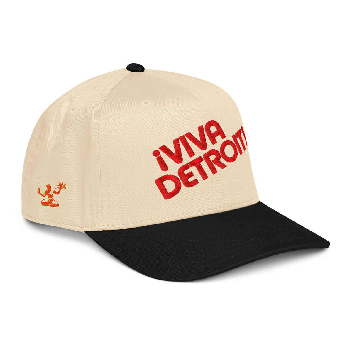 ¡Viva Detroit! Puff Embroidered 5 - Panel Cap - Cream / Black / Red - Pure Detroit