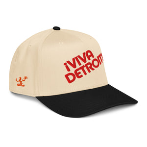 ¡Viva Detroit! Puff Embroidered 5 - Panel Cap - Cream / Black / Red - Pure Detroit