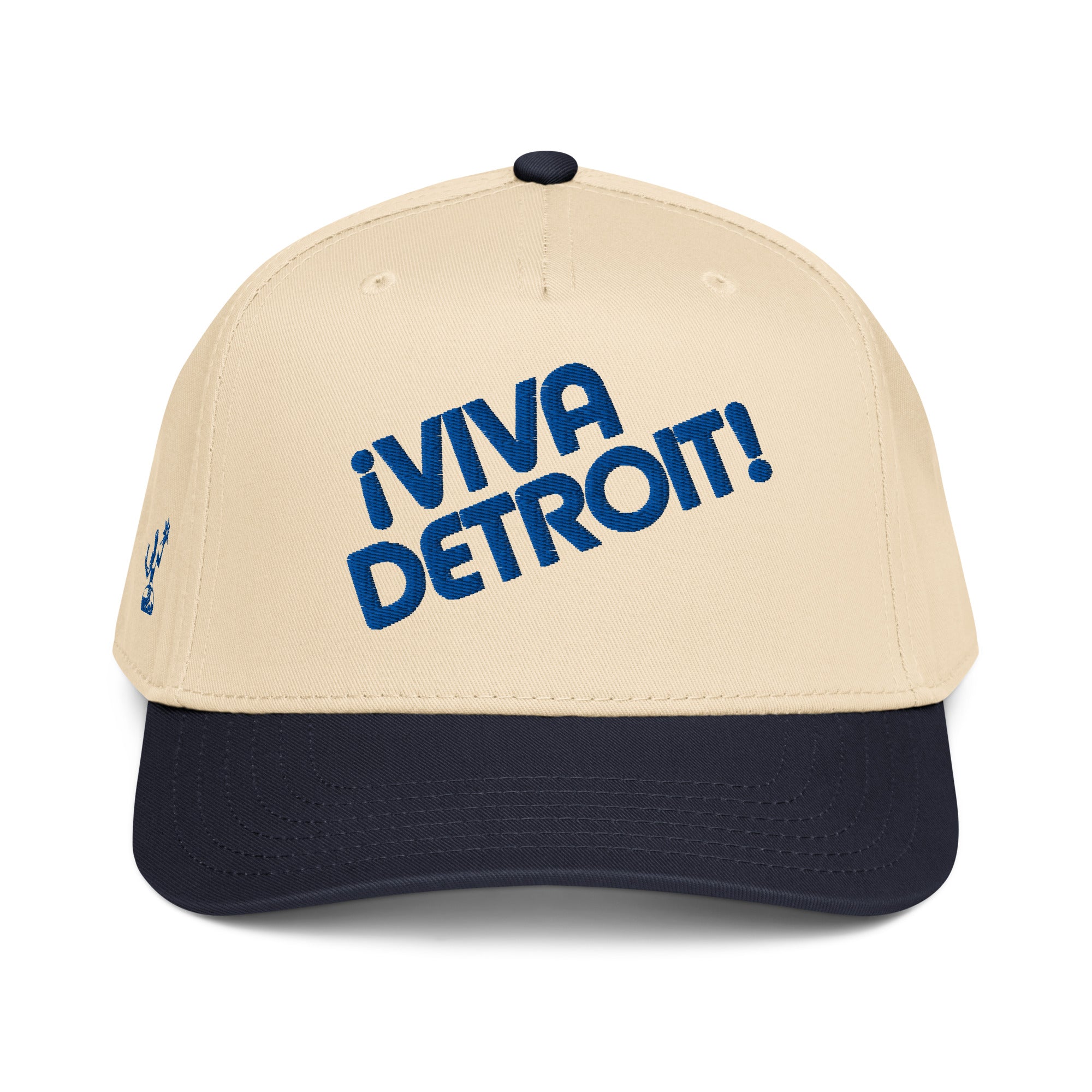 ¡Viva Detroit! Puff Embroidered 5 - Panel Cap - Cream / Navy / Royal - Pure Detroit