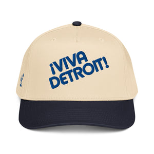 ¡Viva Detroit! Puff Embroidered 5 - Panel Cap - Cream / Navy / Royal - Pure Detroit