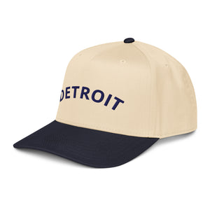 Detroit Classic Embroidered 5 - Panel Cap - Creme / Navy - Pure Detroit