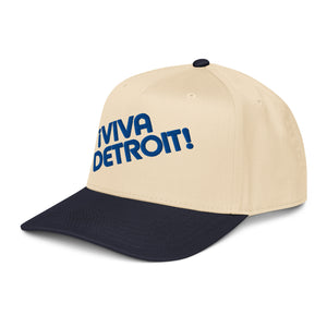 ¡Viva Detroit! Puff Embroidered 5 - Panel Cap - Cream / Navy / Royal - Pure Detroit