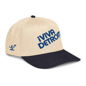 ¡Viva Detroit! Puff Embroidered 5 - Panel Cap - Cream / Navy / Royal - Pure Detroit