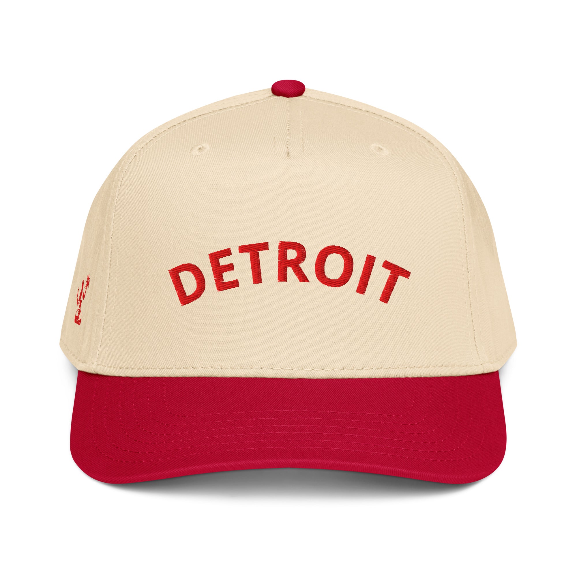 Detroit Classic Embroidered 5 - Panel Cap - Creme / Red - Pure Detroit