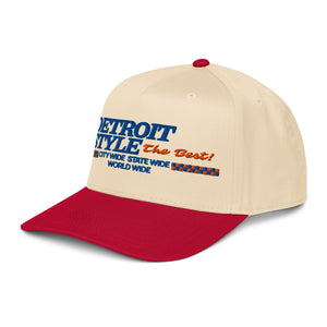 Detroit Style The Best Embroidered 5-Panel Cap - Cream / Royal / Red