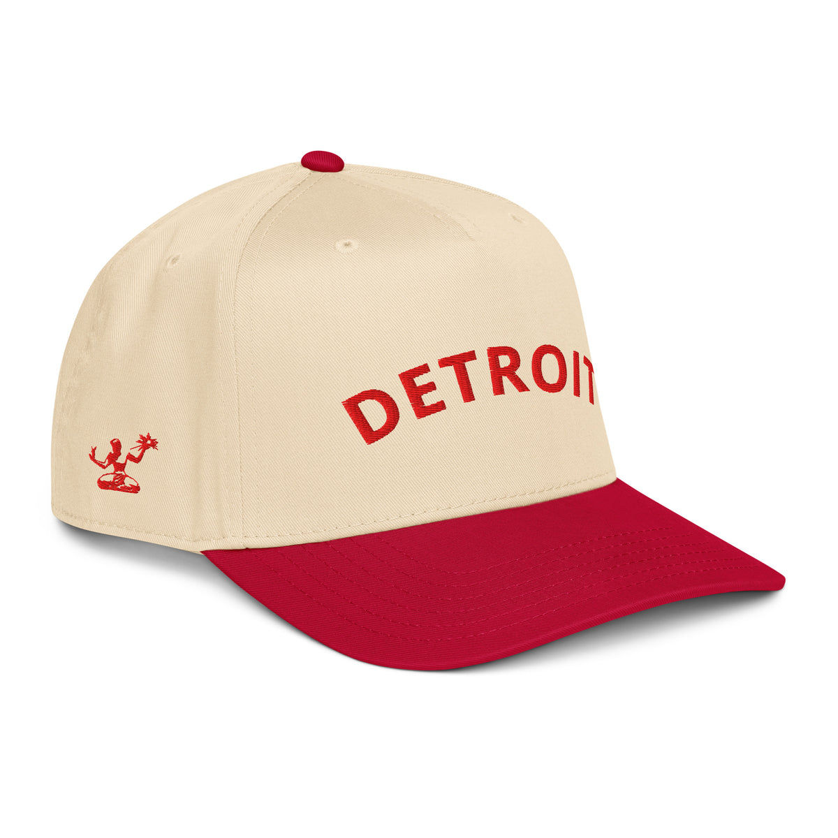 Detroit Classic Embroidered 5 - Panel Cap - Creme / Red - Pure Detroit