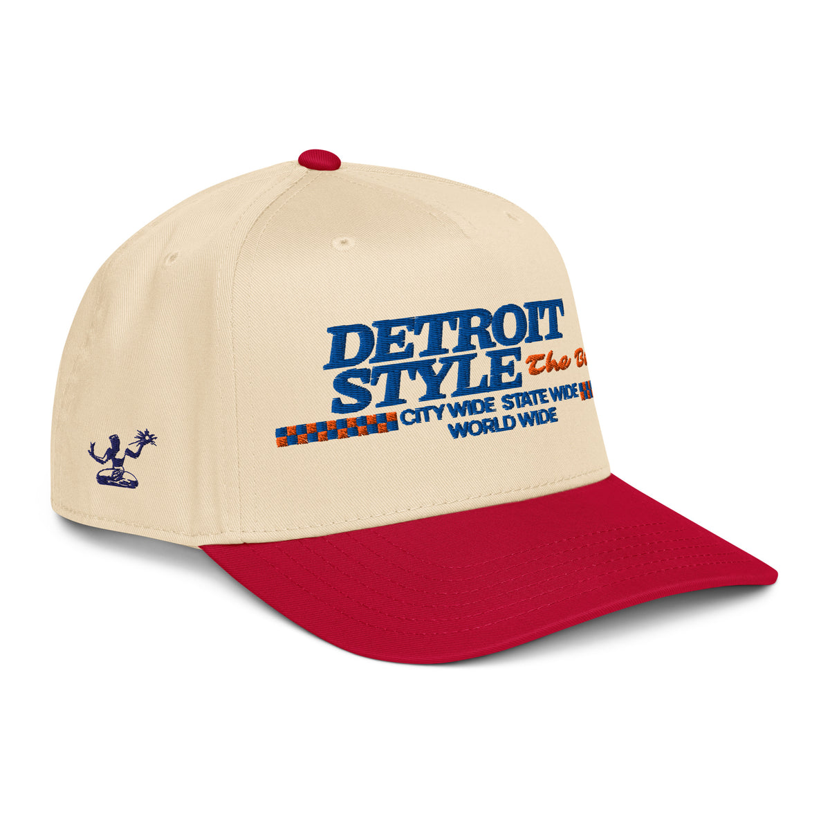 Detroit Style The Best Embroidered 5-Panel Cap - Cream / Royal / Red