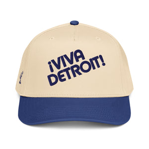 ¡Viva Detroit! Puff Embroidered 5 - Panel Cap - Cream / Royal / Navy - Pure Detroit
