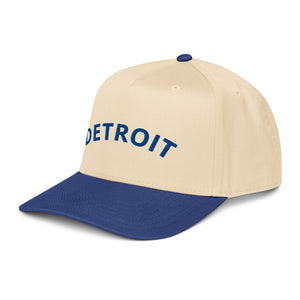 Detroit Classic Embroidered 5 - Panel Cap - Creme / Blue - Pure Detroit