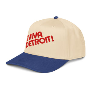 ¡Viva Detroit! Puff Embroidered 5 - Panel Cap - Cream / Royal / Red - Pure Detroit