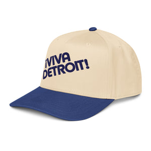 ¡Viva Detroit! Puff Embroidered 5 - Panel Cap - Cream / Royal / Navy - Pure Detroit