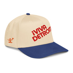 ¡Viva Detroit! Puff Embroidered 5 - Panel Cap - Cream / Royal / Red - Pure Detroit