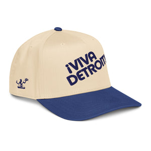 ¡Viva Detroit! Puff Embroidered 5 - Panel Cap - Cream / Royal / Navy - Pure Detroit