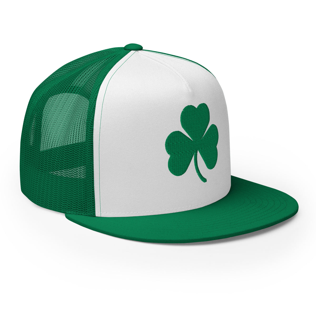 Shamrock Foam Trucker Hat - Green and White - Embroidered with Green