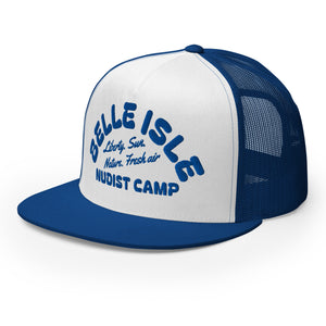 Belle Isle Nudist Camp Trucker Cap - Royal / White - Embroidered with Royal Hat