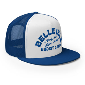 Belle Isle Nudist Camp Trucker Cap - Royal / White - Embroidered with Royal Hat