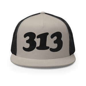 313 Detroit Trucker Cap - Black and Silver - Embroidered with Black Hat Default Title  