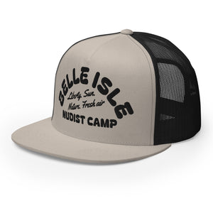 Belle Isle Nudist Camp Trucker Cap - Black / Silver - Embroidered with Black Hat