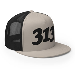 313 Detroit Trucker Cap - Black and Silver - Embroidered with Black Hat   