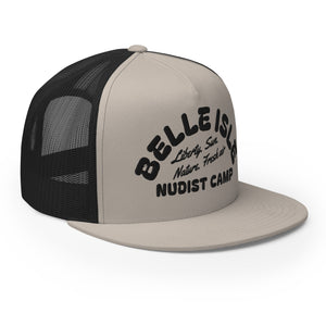 Belle Isle Nudist Camp Trucker Cap - Black / Silver - Embroidered with Black Hat