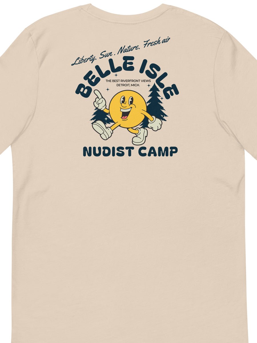 pure nudism 29 Belle Isle Nudist Camp Premium Unisex T-shirt - Soft Cream / Deep Blue - Pure Detroit