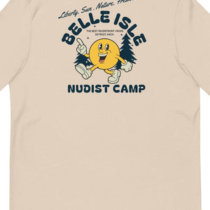 Belle Isle Nudist Camp Premium Unisex T-shirt - Soft Cream / Deep Blue - Pure Detroit