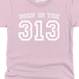 Born in the 313 Womens T-shirt - White / Pink Clothing   